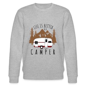 Life is better in a caravan - Stanley/Stella CHANGER Unisex Organic Sweatshirt - heather grey - Front - Nik (191cm) & Marisol (170cm)