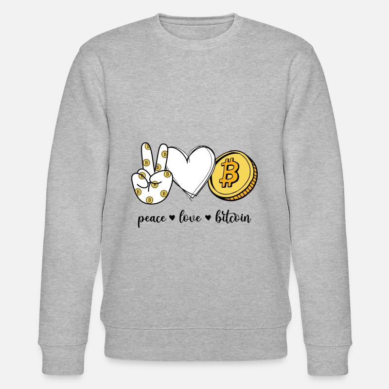 Peace Love Bitcoin Kryptowährung Krypto Liebe - Stanley/Stella Unisex Bio-Sweatshirt CHANGER  - Grau meliert