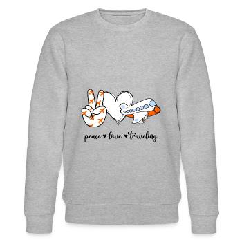 Peace Love Travelling Reiselust Reisen Traveller - Stanley/Stella Unisex Bio-Sweatshirt CHANGER  - Grau meliert - Vorne - Nik (191cm) & Marisol (170cm)