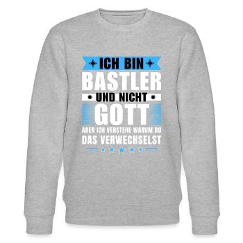 Ich bin Bastler und nicht Gott - Stanley/Stella Unisex Bio-Sweatshirt CHANGER  - Grau meliert - Vorne - Nik (191cm) & Marisol (170cm)