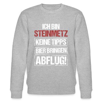 Ich bin Steinmetz - Bier bringen und Abflug - Stanley/Stella Unisex Bio-Sweatshirt CHANGER  - Grau meliert - Vorne - Nik (191cm) & Marisol (170cm)