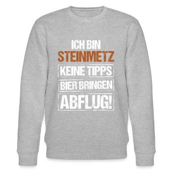 I'm a stonemason - bring beer and take off - Stanley/Stella CHANGER Unisex Organic Sweatshirt - heather grey - Front - Nik (191cm) & Marisol (170cm)