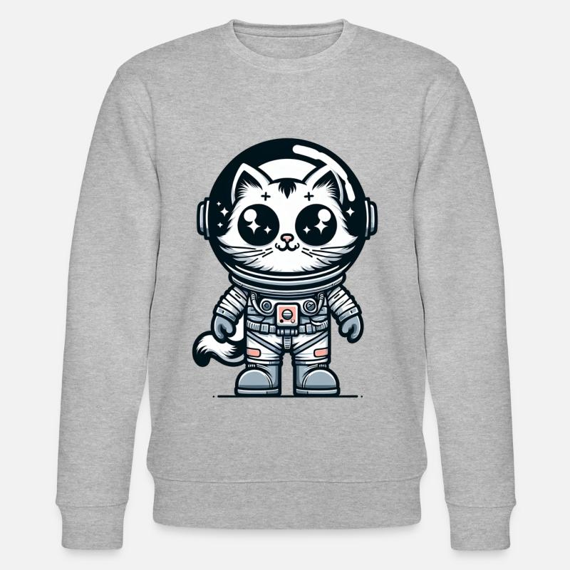 Chat Astronaute Mignon - Sweat bio CHANGER Stanley/Stella Unisexe - gris chiné