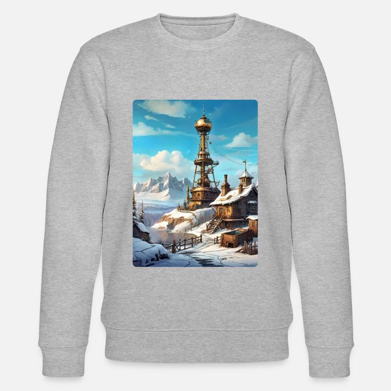 Steampunk Winterlandschaft mit Funkturm 1.7 - Stanley/Stella Unisex Bio-Sweatshirt CHANGER - Grau meliert