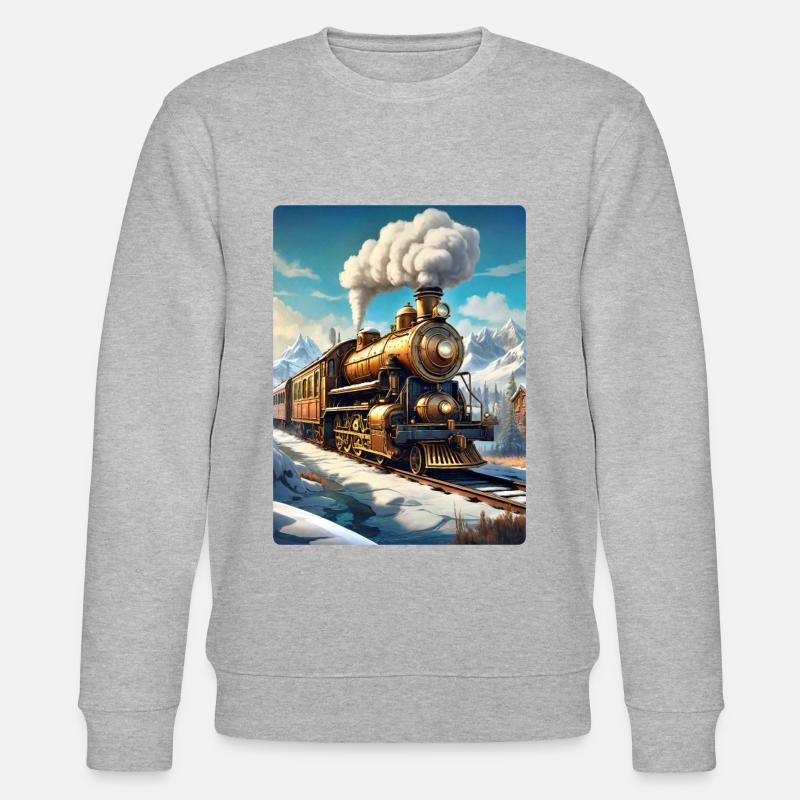 Steampunk Winterlandschaft Dampflok 1.5 - Stanley/Stella Unisex Bio-Sweatshirt CHANGER - Grau meliert