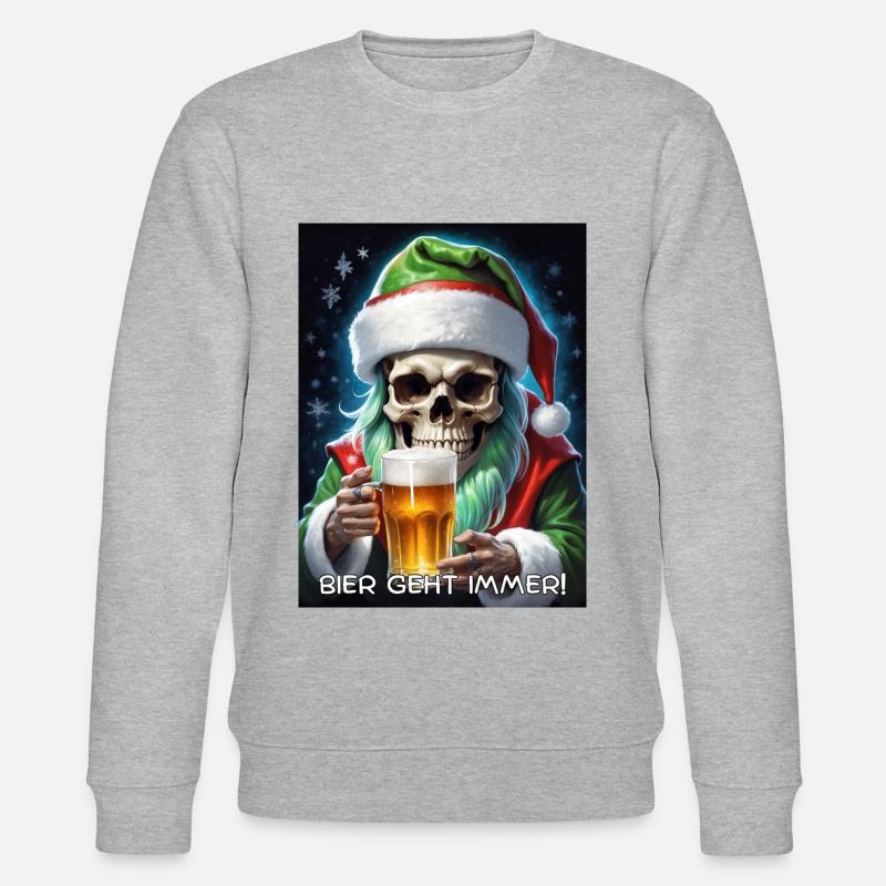 Weihnachten Skull Bier 2.4 - Stanley/Stella Unisex Bio-Sweatshirt CHANGER  - Grau meliert