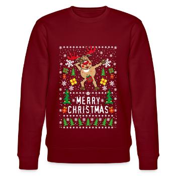 203 Hirsch Rudolph Dabbing nackt Merry Christmas - Stanley/Stella Unisex Bio-Sweatshirt CHANGER  - Burgunderrot - Vorne - Nik (191cm) & Marisol (170cm)