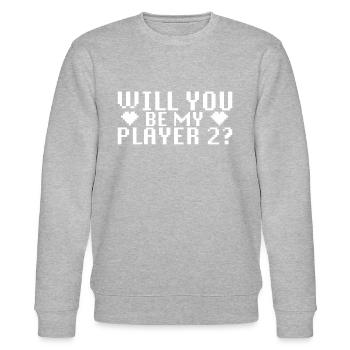 WILL YOU MARRY ME - PLAYER 2 - ANTRAG - HEIRATEN - Stanley/Stella Unisex Bio-Sweatshirt CHANGER  - Grau meliert - Vorne - Nik (191cm) & Marisol (170cm)