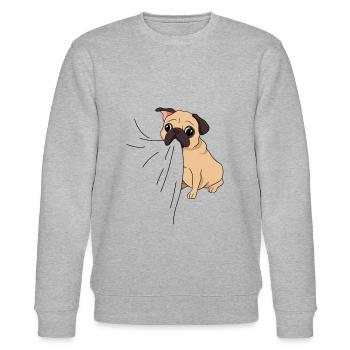 Pug dog bites in T-shirt Hungry pug eats - Stanley/Stella CHANGER Unisex Organic Sweatshirt - heather grey - Front - Nik (191cm) & Marisol (170cm)
