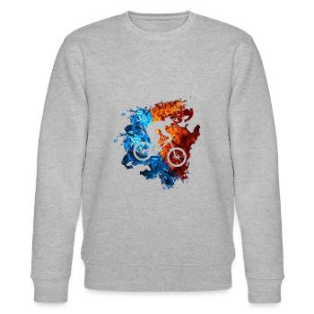 Mountain Bike Red Blue Fire Mountain Bike Rider - Stanley/Stella CHANGER Unisex Organic Sweatshirt - heather grey - Front - Nik (191cm) & Marisol (170cm)