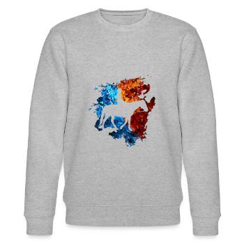 Pferd Rot Blau Feuer Reiter Reiten - Stanley/Stella Unisex Bio-Sweatshirt CHANGER  - Grau meliert - Vorne - Nik (191cm) & Marisol (170cm)