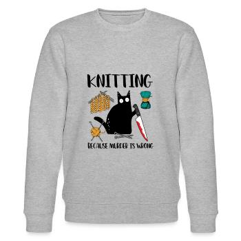 Tricoter parce que le meurtre est un mauvais chat tricot - Sweat bio CHANGER Stanley/Stella Unisexe - gris chiné - Devant - Nik (191cm) & Marisol (170cm)