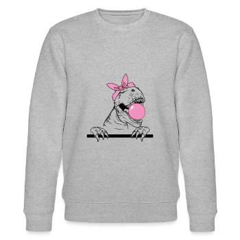 T-Rex mit Kaugummi Dino Dinosaurier kaut Kaugummi - Stanley/Stella Unisex Bio-Sweatshirt CHANGER  - Grau meliert - Vorne - Nik (191cm) & Marisol (170cm)