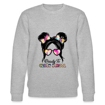 Schoolchild Ready To Crush School First Grader - Stanley/Stella CHANGER Unisex Organic Sweatshirt - heather grey - Front - Nik (191cm) & Marisol (170cm)