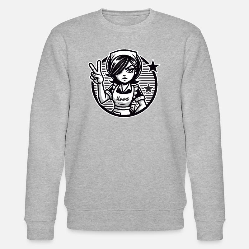 Cartoon-Mädchen mit Peace-Zeichen - Stanley/Stella Unisex Bio-Sweatshirt CHANGER  - Grau meliert