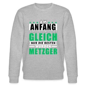 Am Anfang waren alle gleich - Metzger Edition - Stanley/Stella Unisex Bio-Sweatshirt CHANGER  - Grau meliert - Vorne - Nik (191cm) & Marisol (170cm)