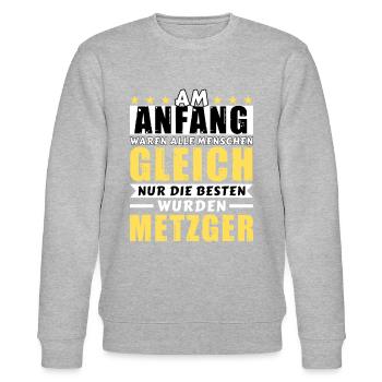 Am Anfang waren alle gleich - Metzger Edition - Stanley/Stella Unisex Bio-Sweatshirt CHANGER  - Grau meliert - Vorne - Nik (191cm) & Marisol (170cm)