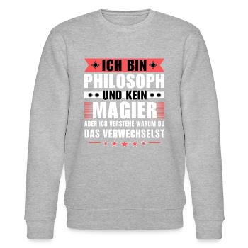 Ich bin Philosoph und kein Magier - Stanley/Stella Unisex Bio-Sweatshirt CHANGER  - Grau meliert - Vorne - Nik (191cm) & Marisol (170cm)