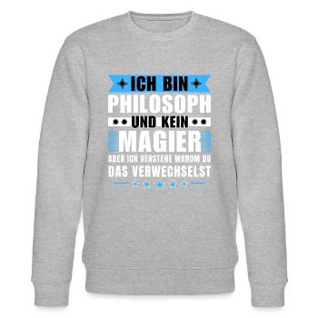 Ich bin Philosoph und kein Magier - Stanley/Stella Unisex Bio-Sweatshirt CHANGER  - Grau meliert - Vorne - Nik (191cm) & Marisol (170cm)