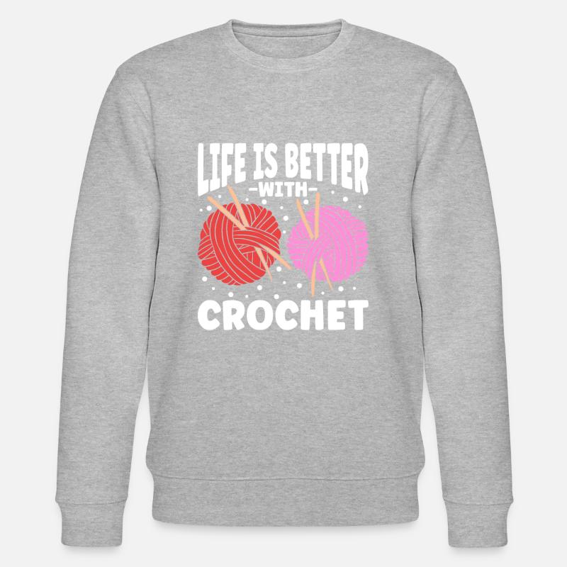 Life Is Better With Crochet - Stanley/Stella Unisex Bio-Sweatshirt CHANGER  - Grau meliert