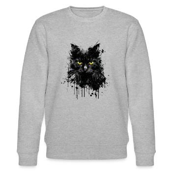 Noir chat yeux jaunes museau chaton encre - Sweat bio CHANGER Stanley/Stella Unisexe - gris chiné - Devant - Nik (191cm) & Marisol (170cm)