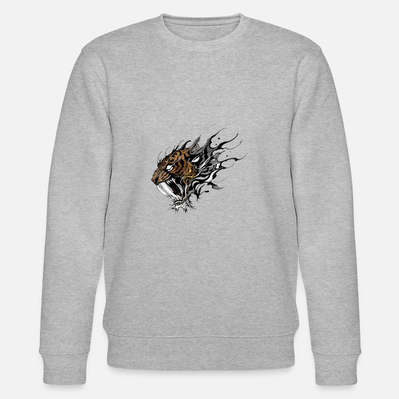 Fierce Sabertooth Tiger tattoo design - Stanley/Stella CHANGER Unisex Organic Sweatshirt - heather grey