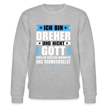 Ich bin Dreher und nicht Gott - Stanley/Stella Unisex Bio-Sweatshirt CHANGER  - Grau meliert - Vorne - Nik (191cm) & Marisol (170cm)