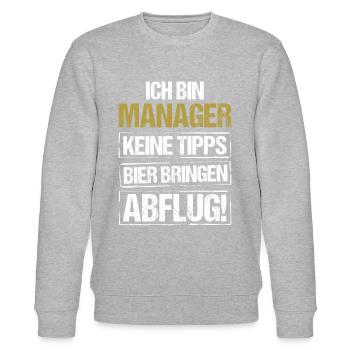 Ich bin Manager - Bier bringen und Abflug - Stanley/Stella Unisex Bio-Sweatshirt CHANGER  - Grau meliert - Vorne - Nik (191cm) & Marisol (170cm)