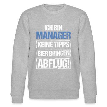 Ich bin Manager - Bier bringen und Abflug - Stanley/Stella Unisex Bio-Sweatshirt CHANGER  - Grau meliert - Vorne - Nik (191cm) & Marisol (170cm)