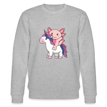 Bi Flag Pride LGBTQ Axolotl sur Unicorn - Sweat bio CHANGER Stanley/Stella Unisexe - gris chiné - Devant - Nik (191cm) & Marisol (170cm)