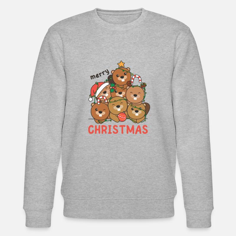 Beaver Christmas Tree Merry Christmas - Stanley/Stella CHANGER Unisex Organic Sweatshirt - heather grey