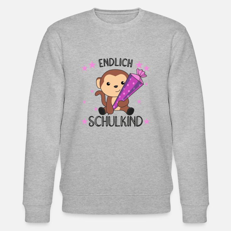 endlich Schulkind Einschulung Schule Affe - Stanley/Stella Unisex Bio-Sweatshirt CHANGER  - Grau meliert