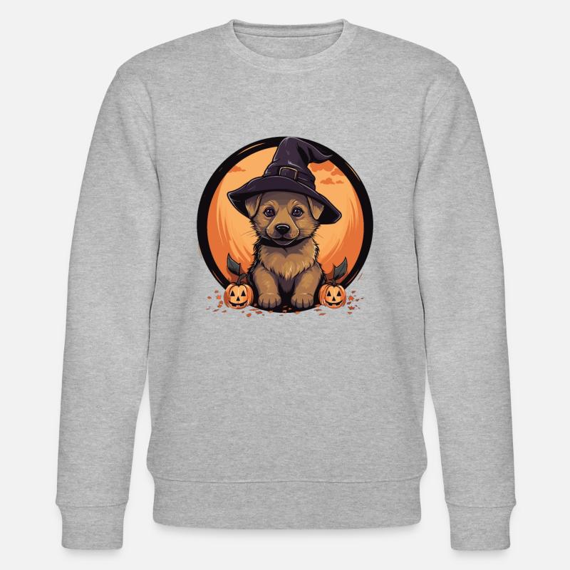 Halloween Hexenhut Kürbis Hund Deutscher - Stanley/Stella Unisex Bio-Sweatshirt CHANGER  - Grau meliert