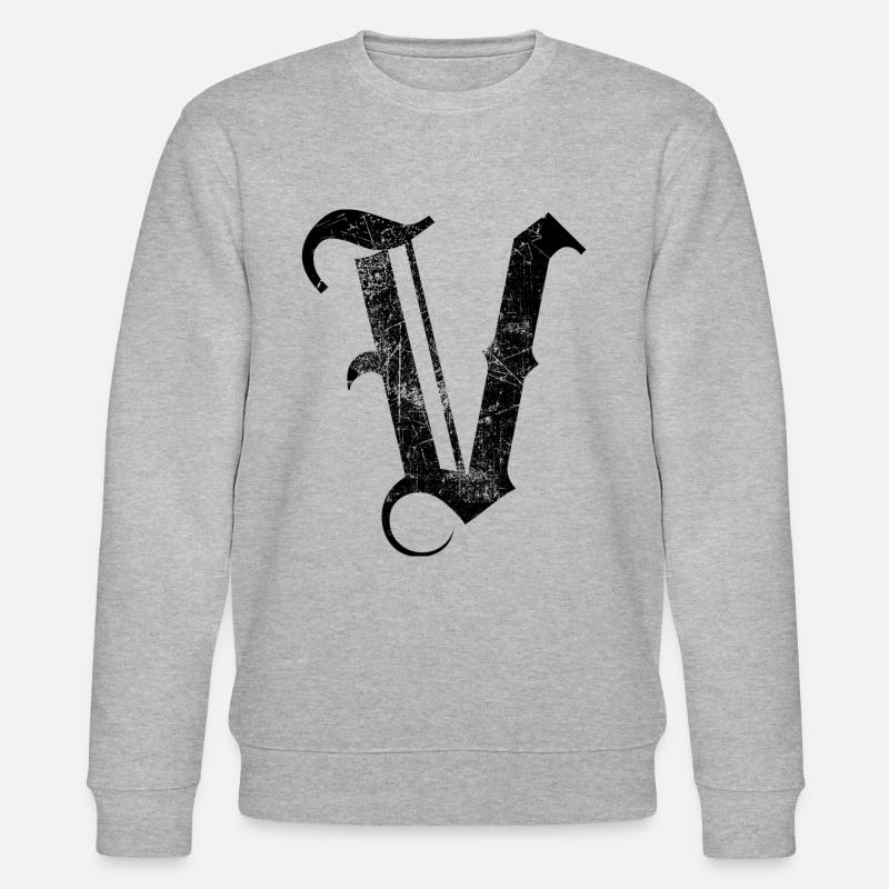 T-Shirt-Alphabet Initiale V - Stanley/Stella Unisex Bio-Sweatshirt CHANGER  - Grau meliert