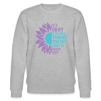 Suicide Prevention Awareness - Stanley/Stella CHANGER Unisex Organic Sweatshirt - heather grey - Front - Nik (191cm) & Marisol (170cm)