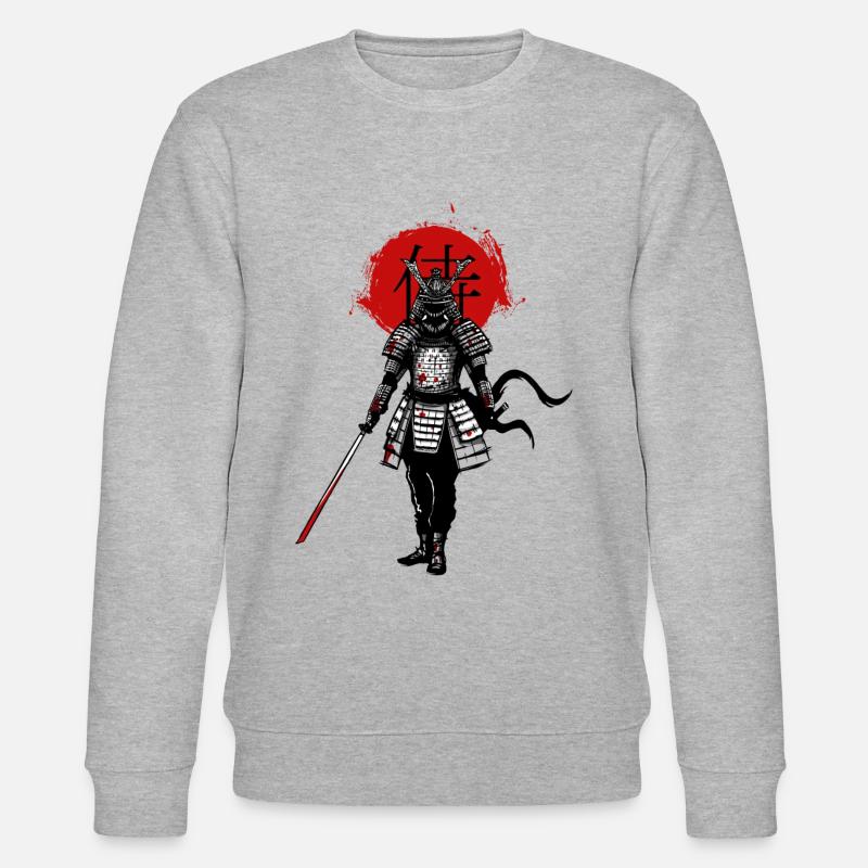 Samurai on a red background - Stanley/Stella CHANGER Unisex Organic Sweatshirt - heather grey