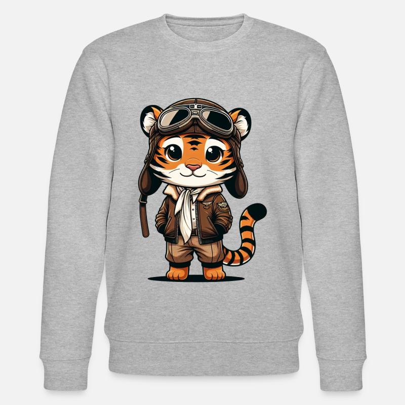 Pilote de tigre mignon - Sweat bio CHANGER Stanley/Stella Unisexe - gris chiné