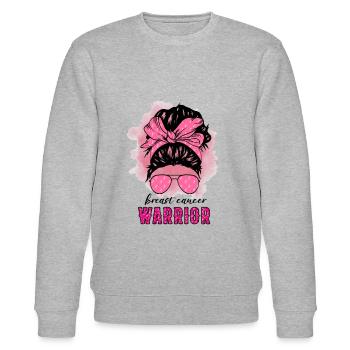 Breast Cancer Warrior Messy Bun - Stanley/Stella CHANGER Unisex Organic Sweatshirt - heather grey - Front - Nik (191cm) & Marisol (170cm)