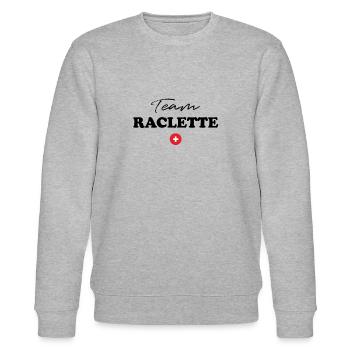 Team Raclette! 🧀🇨🇭 HUMOR-GESCHENK - Stanley/Stella Unisex Bio-Sweatshirt CHANGER  - Grau meliert - Vorne - Nik (191cm) & Marisol (170cm)