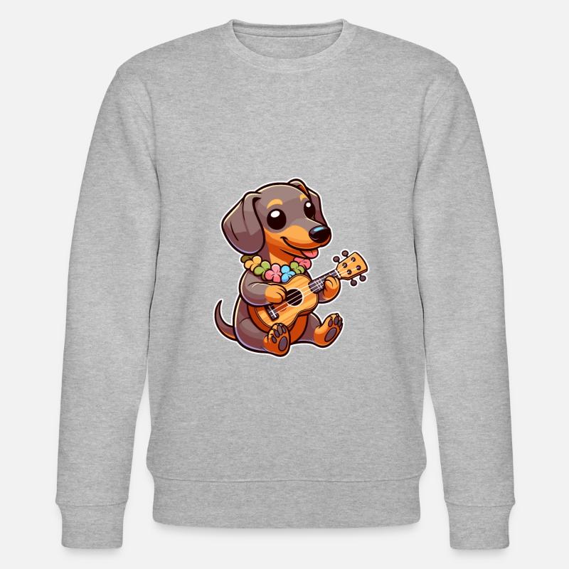 Cute Dachshund playing Guitar - Stanley/Stella CHANGER Unisex Organic Sweatshirt - heather grey