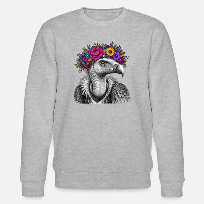 Blütenkranz-Vogelporträt - Stanley/Stella Unisex Bio-Sweatshirt CHANGER  - Grau meliert
