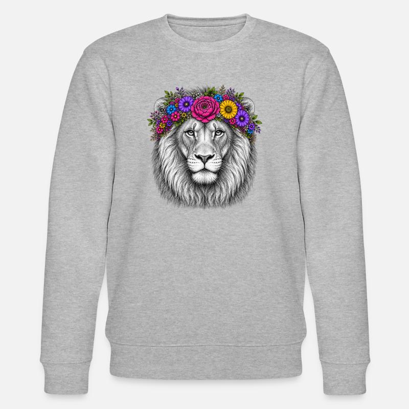 Löwenkopf mit Blumenkranz - Stanley/Stella Unisex Bio-Sweatshirt CHANGER  - Grau meliert