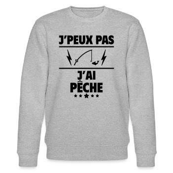 J'peux pas j'ai pêche, pêcheur, pêcheuse, noël - Sweat bio CHANGER Stanley/Stella Unisexe - gris chiné - Devant - Nik (191cm) & Marisol (170cm)