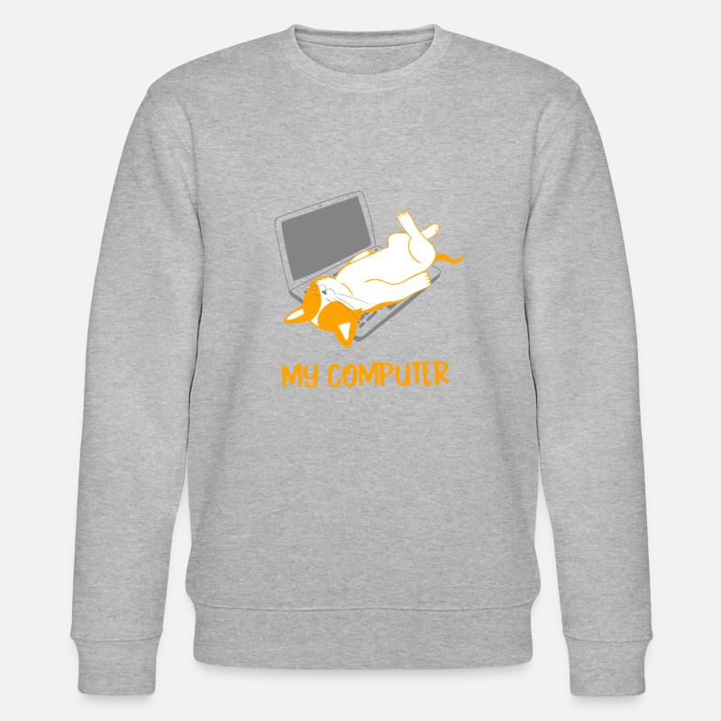 Cat lying on laptop gift - Stanley/Stella CHANGER Unisex Organic Sweatshirt - heather grey
