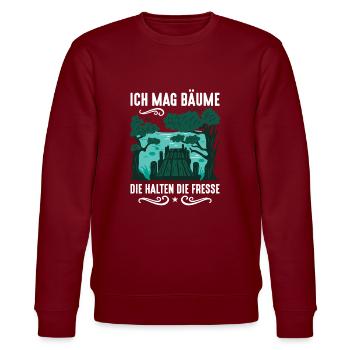 Ich mag Bäume! Lustiger Spruch Wald Natur Funshirt - Stanley/Stella Unisex Bio-Sweatshirt CHANGER  - Burgunderrot - Vorne - Nik (191cm) & Marisol (170cm)