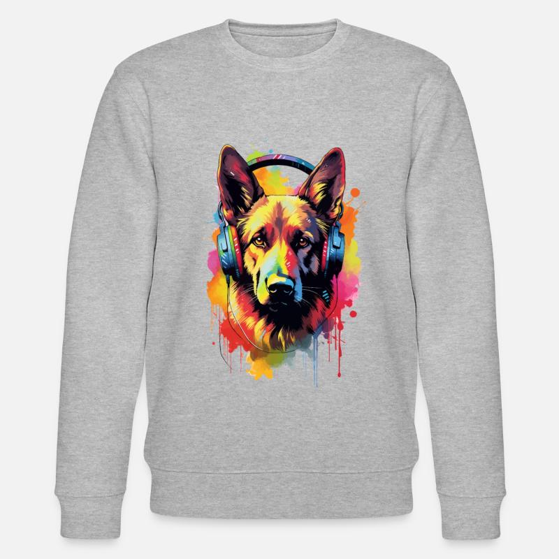 Bunter Deutscher Schäferhund mit Kopfhörer - Stanley/Stella Unisex Bio-Sweatshirt CHANGER  - Grau meliert