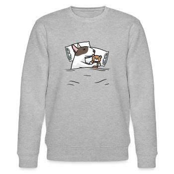 Miniatur Bullterrier Hund Offizielles Schlafshirt - Stanley/Stella Unisex Bio-Sweatshirt CHANGER  - Grau meliert - Vorne - Nik (191cm) & Marisol (170cm)
