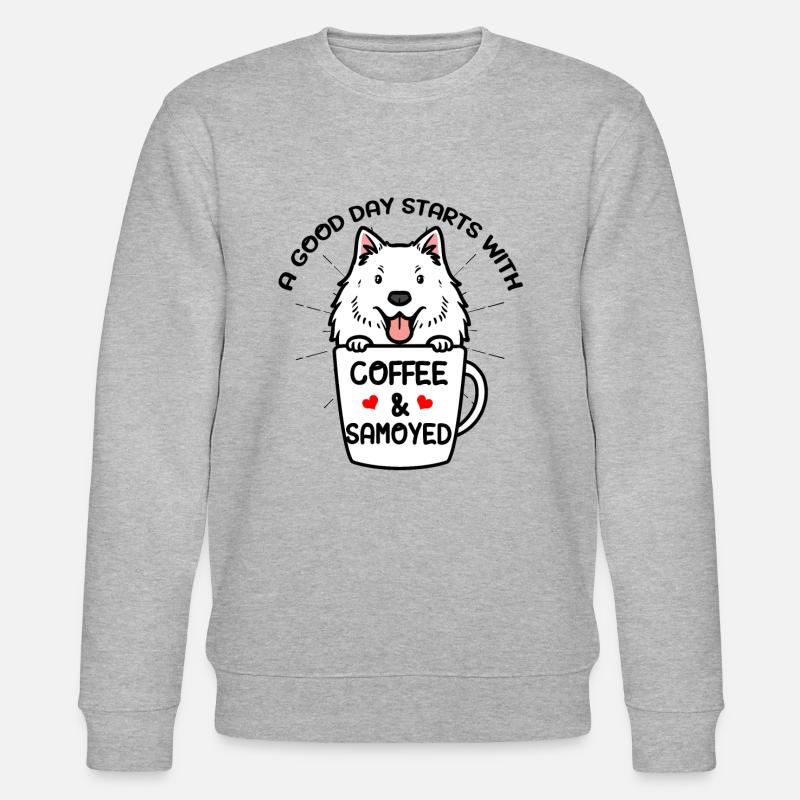 Café et chien Samoyède Samoyedenspitz - Sweat bio CHANGER Stanley/Stella Unisexe - gris chiné