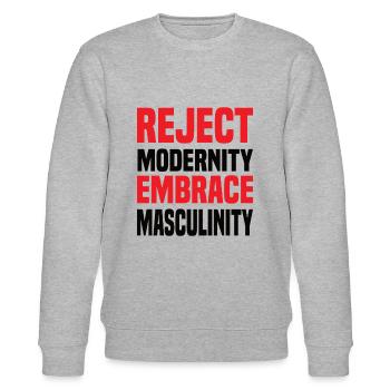 Reject Modernity Embrace Masculinity Sigma Male - Stanley/Stella CHANGER Unisex Organic Sweatshirt - heather grey - Front - Nik (191cm) & Marisol (170cm)