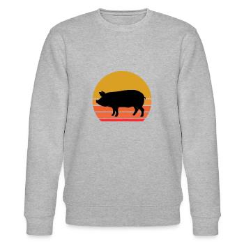 Retro Sonne Schwein Haustier Geschenkidee - Stanley/Stella Unisex Bio-Sweatshirt CHANGER  - Grau meliert - Vorne - Nik (191cm) & Marisol (170cm)